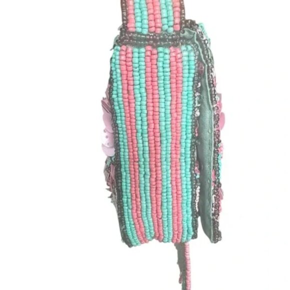 Viral Tik Tok Beaded Hand Made in India  Floral Paisley Fringe Purse Bag NWT - Picture 7 of 7